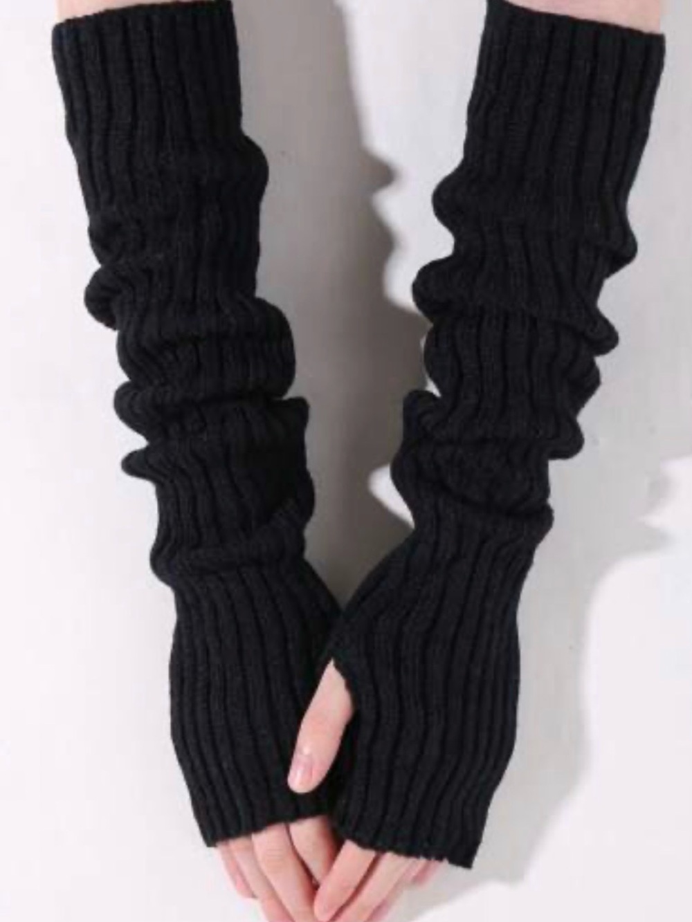 NEW Black Ribbed Knit Arm Warmers with Thumbhole